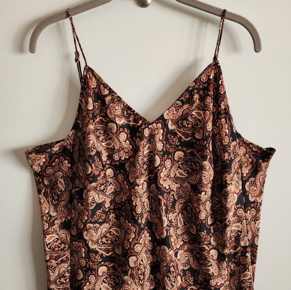 Nili Lotan‎ Target Brown Paisley Spaghetti Strap Slip Dress Size 1X - Picture 4 of 10